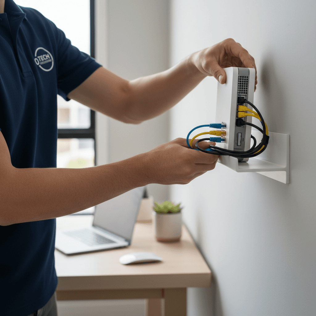 Technician testing network connection